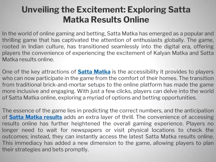 unveiling the excitement exploring satta matka