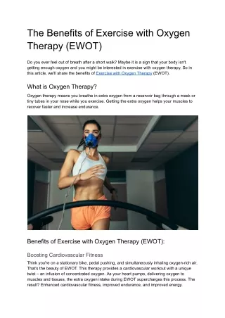 The Benefits of Exercise with Oxygen Therapy (EWOT)