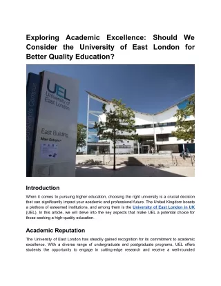 Should We Consider the University of East London for Better Quality Education_