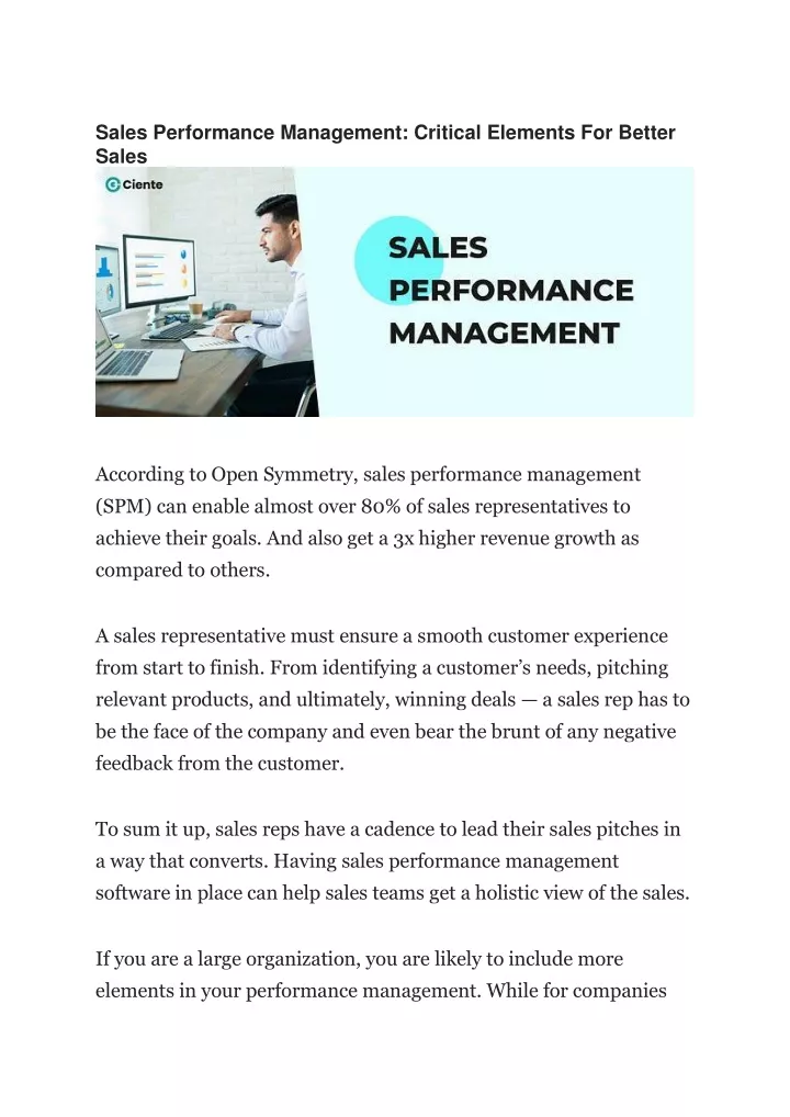 sales performance management critical elements