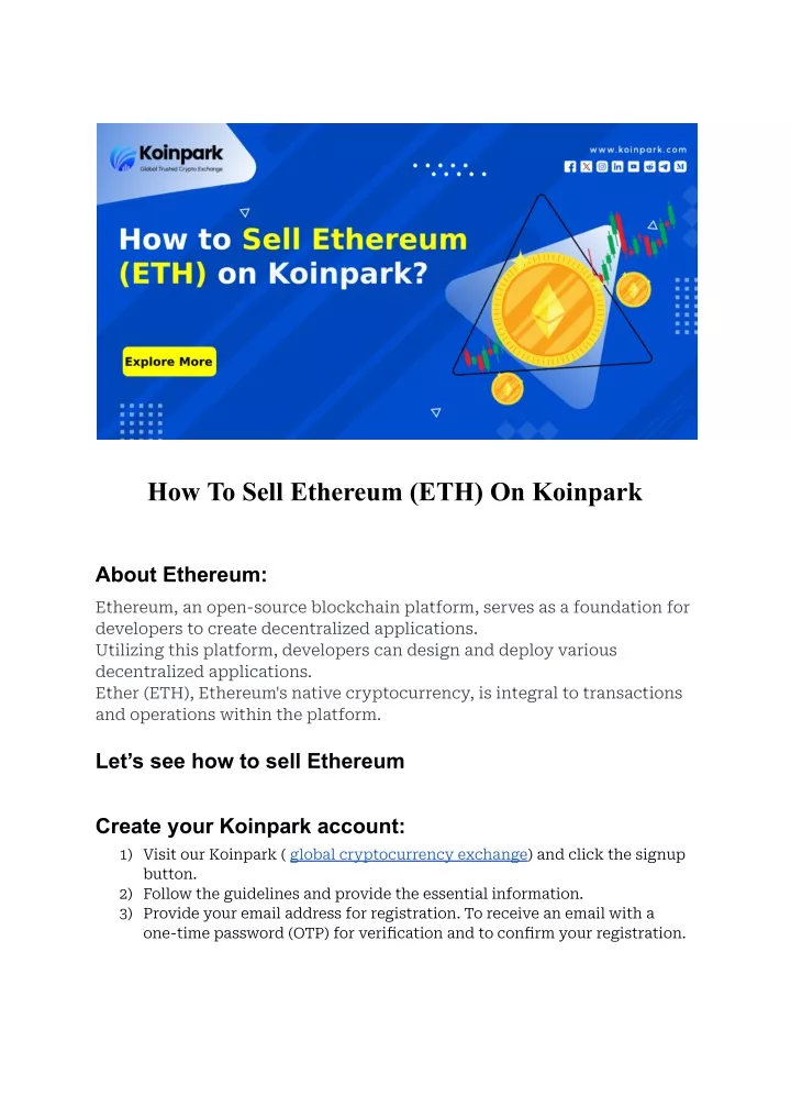 how to sell ethereum eth on koinpark