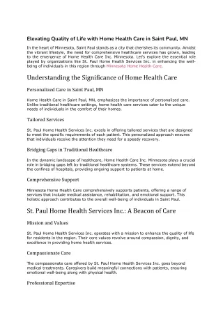Elevating Quality of Life with Home Health Care in Saint Paul