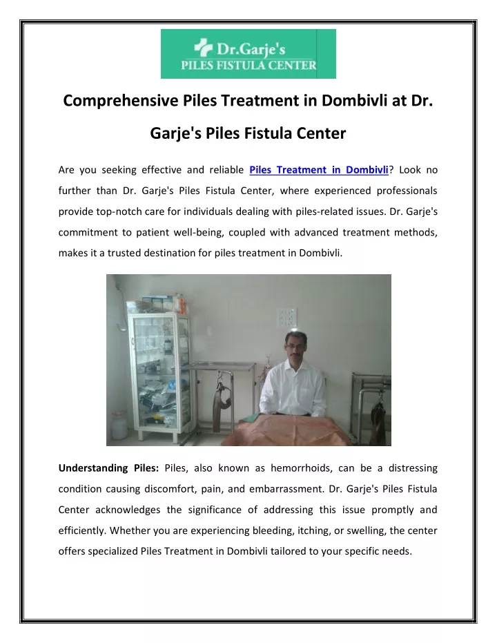 comprehensive piles treatment in dombivli at dr