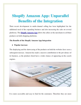 Shopify Amazon App: Unparallel  Benefits of the Integration