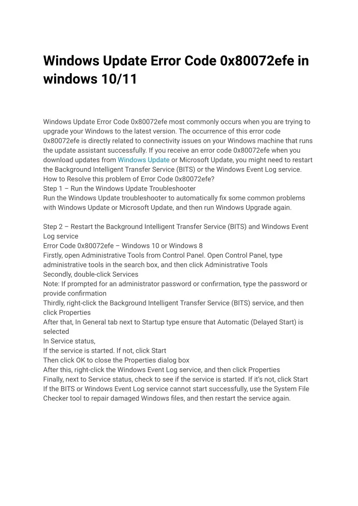 windows update error code 0x80072efe in windows