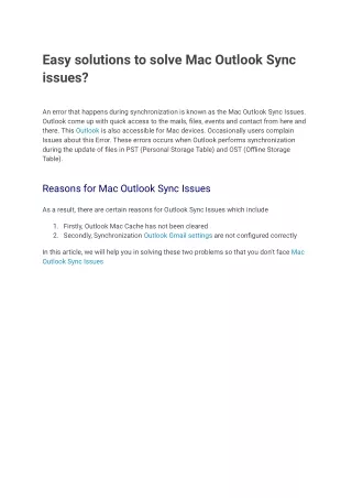 Mac Outlook Sync Issues