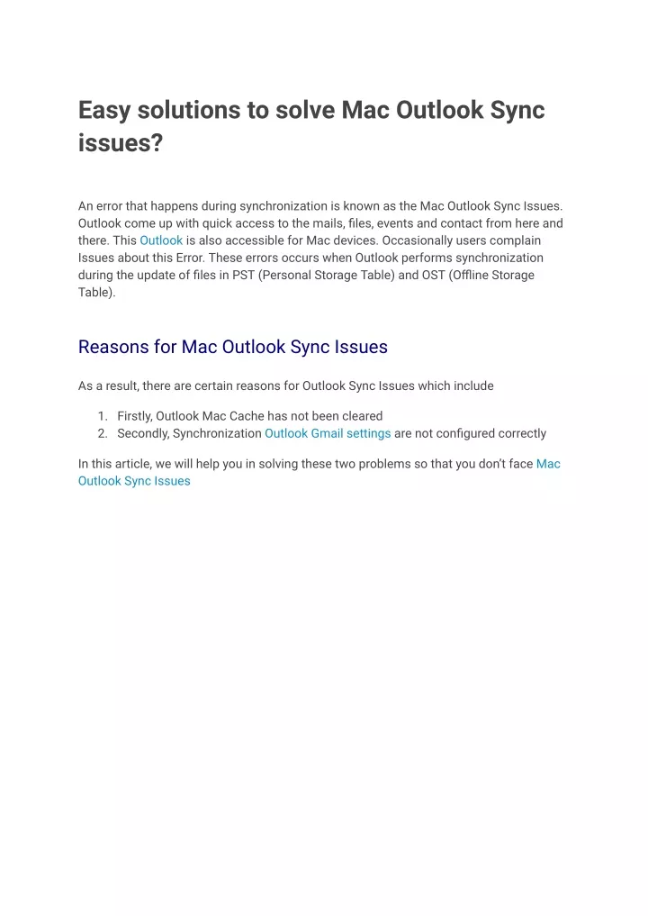 easy solutions to solve mac outlook sync issues