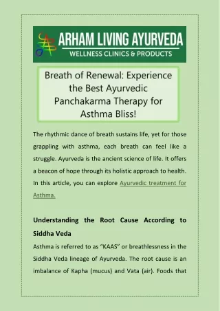 Breath of Renewal Experience the Best Ayurvedic Panchakarma Therapy for Asthma Bliss