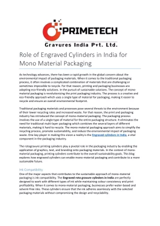 Role of Engraved Cylinders in India for Mono Material Packaging