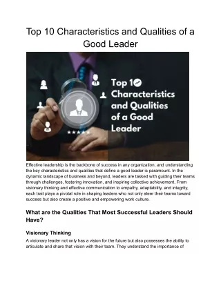 Top 10 Characteristics and Qualities of a Good Leader