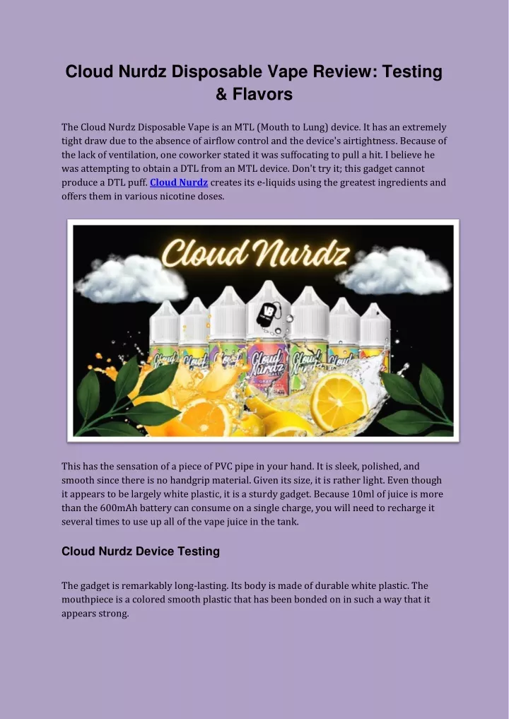 cloud nurdz disposable vape review testing flavors