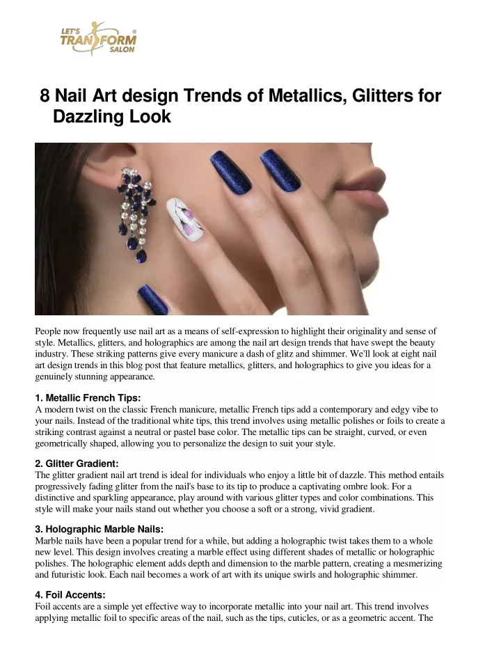 8 nail art design trends of metallics glitters