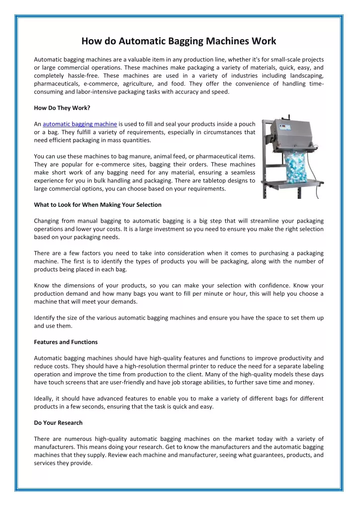 how do automatic bagging machines work