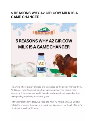 5 REASONS WHY A2 GIR COW MILK IS A GAME CHANGER!