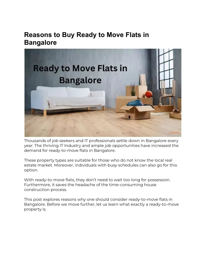 reasons to buy ready to move flats in bangalore
