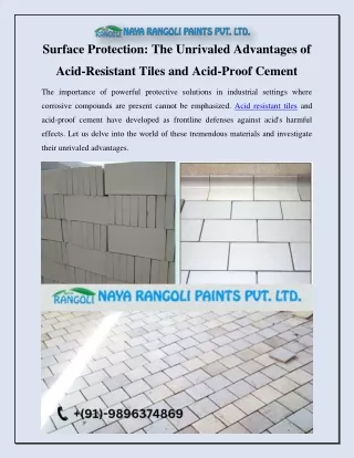 Surface Protection The Unrivaled Advantages of Acid-Resistant Tiles and Acid-Proof Cement