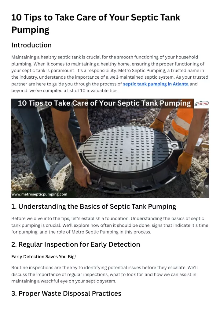 10 tips to take care of your septic tank pumping