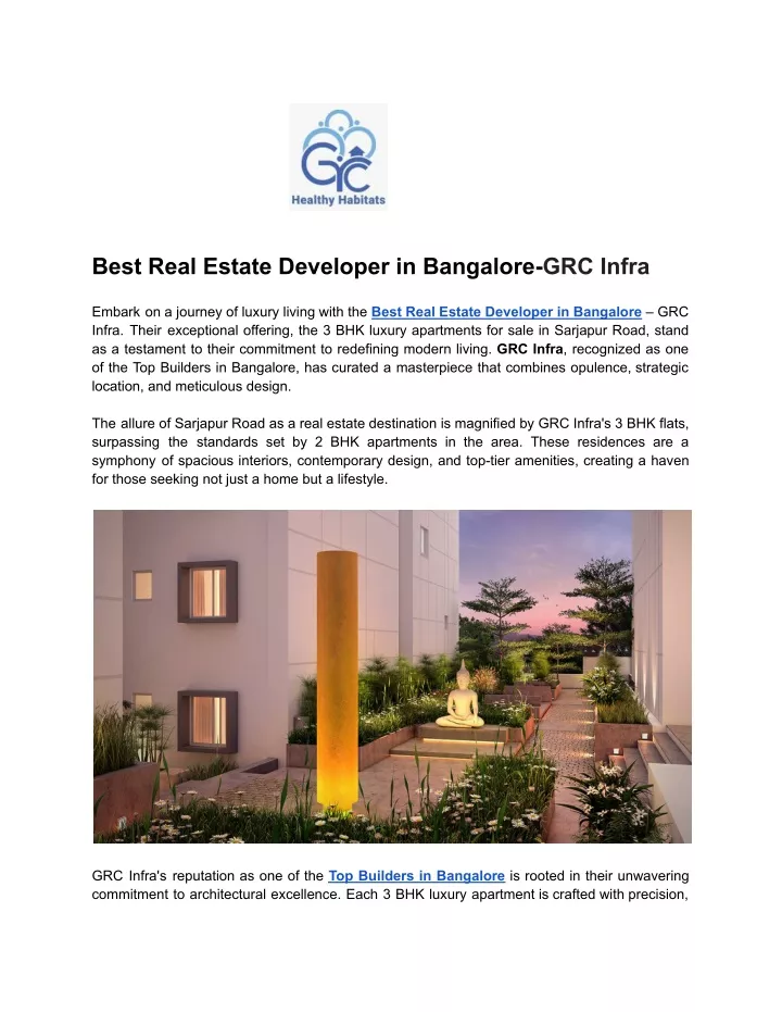 best real estate developer in bangalore grc infra