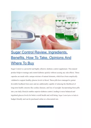 Sugar Control Review, Ingredients, Benefits, How To Take, Opinions And Where To Buy