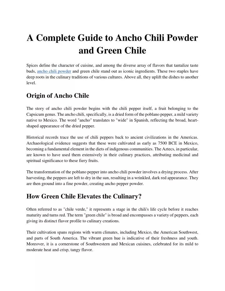 a complete guide to ancho chili powder and green