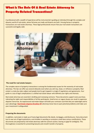 What Is The Role Of A Real Estate Attorney In Property Related Transactions