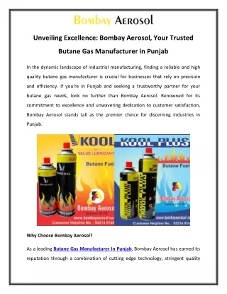 Unveiling Excellence Bombay Aerosol, Your Trusted Butane Gas Manufacturer in Punjab