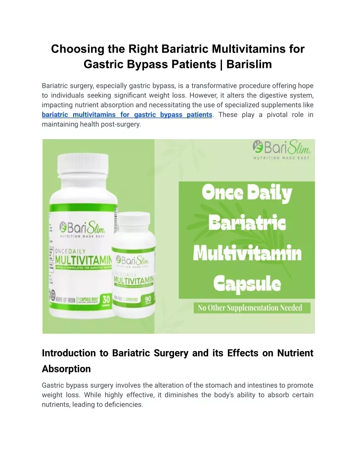 choosing the right bariatric multivitamins