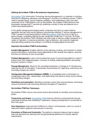 utilizing servicenow itsm to revolutionize
