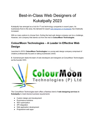 Best-in-Class Web Designers of Kukatpally 2023