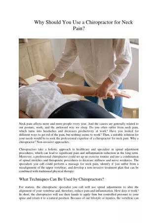why should you use a chiropractor for neck pain