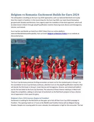 Belgium vs Romania Excitement Builds for Euro 2024