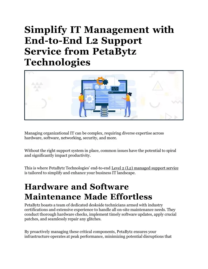 simplify it management with end to end l2 support service from petabytz technologies