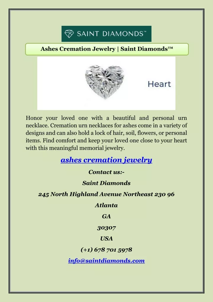 ashes cremation jewelry saint diamonds
