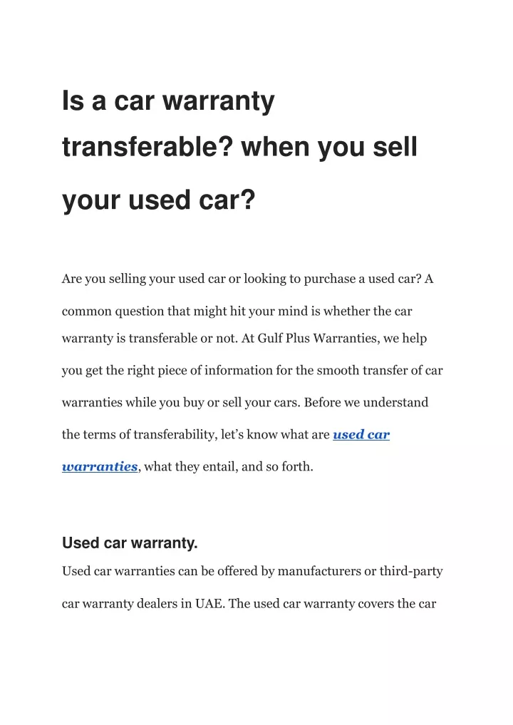 is a car warranty transferable when you sell your used car