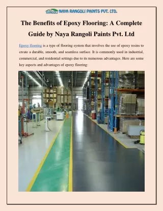 The Benefits of Epoxy Flooring A Complete Guide by Naya Rangoli Paints Pvt. Ltd