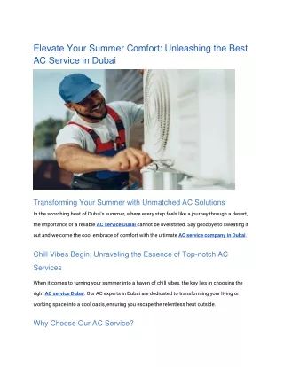 Elevate Your Summer Comfort: Unleashing the Best AC Service in Dubai