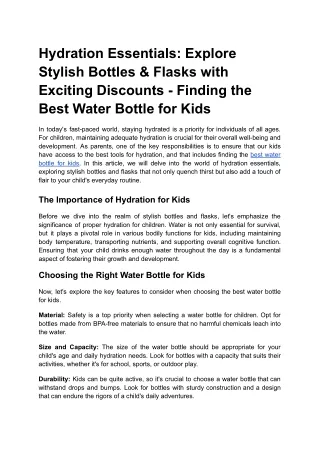 Hydration Essentials_ Explore Stylish Bottles & Flasks with Exciting Discounts - Finding the Best Water Bottle for Kids