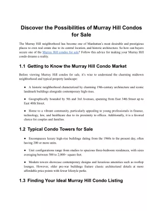 Discover the Possibilities of Murray Hill Condos for Sale