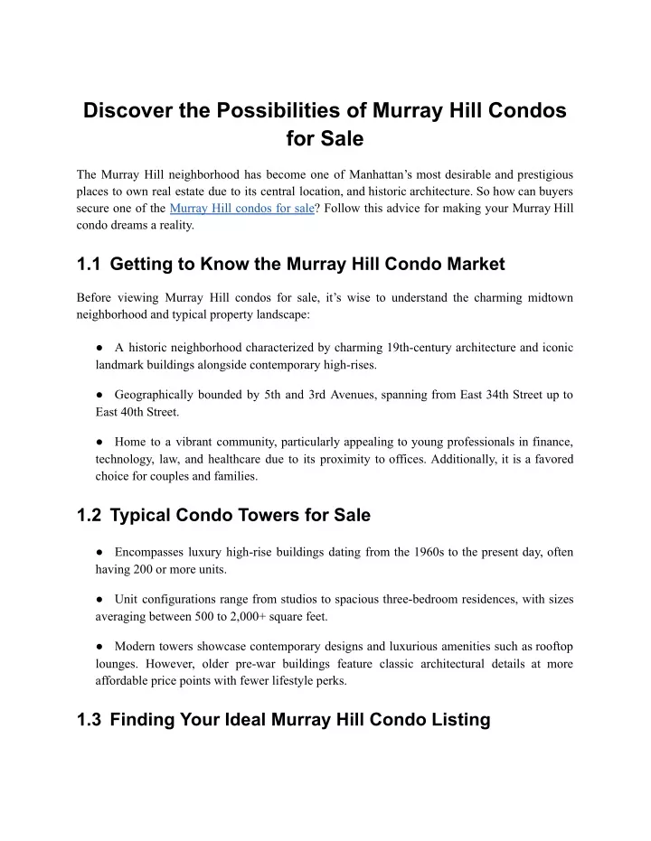 discover the possibilities of murray hill condos