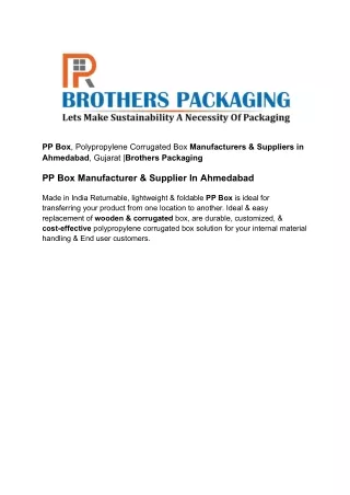 PP Box, Polypropylene Corrugated Box Manufacturers & Suppliers(PDF Submisson)