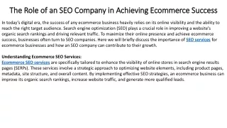 The Role of an SEO Company in Achieving Ecommerce Success