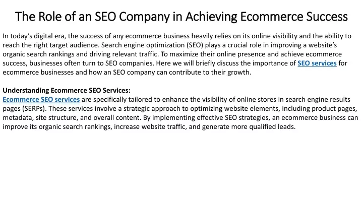 the role of an seo company in achieving ecommerce success