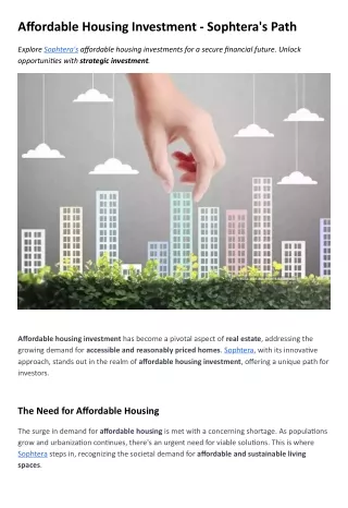 Affordable Housing Investment Solutions-Unlock Prosperity with Sophtera