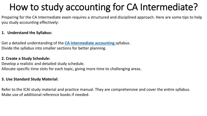 how to study accounting for ca intermediate