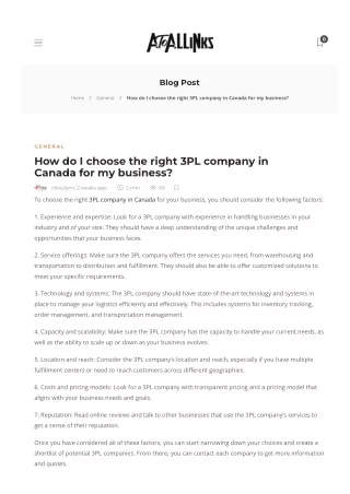 How do I choose the right 3PL company in Canada for my business