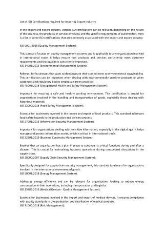 list of iso certifications required for import