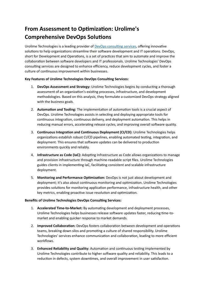 from assessment to optimization urolime