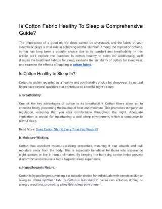 is cotton fabric healthy to sleep a comprehensive