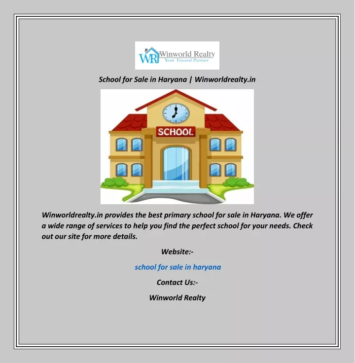 school for sale in haryana winworldrealty in