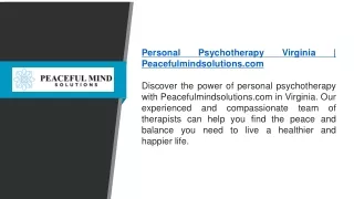 Personal Psychotherapy Virginia  Peacefulmindsolutions.com